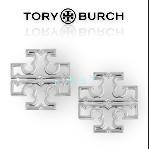 Beautiful Tory Burch Silver Britten Logo Stud Earrings - Picture 1 of 4